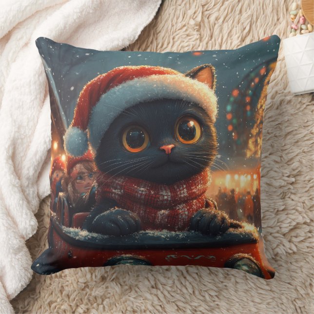 Black Cat Roller Coaster Christmas Throw Pillow (Blanket)