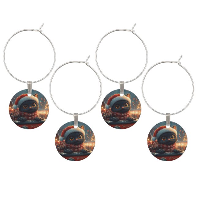 Black Cat Roller Coaster Christmas Wine Charm (Staggered)