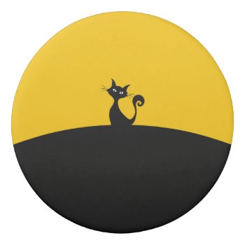 Black Cat Round Eraser by MushiStore at Zazzle