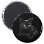Black Cat Round Magnet at Zazzle