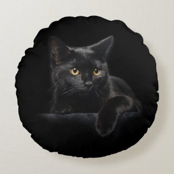 Black Cat Round Pillow by FantasyPillows at Zazzle