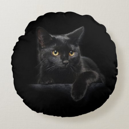 Black Cat Round Pillow