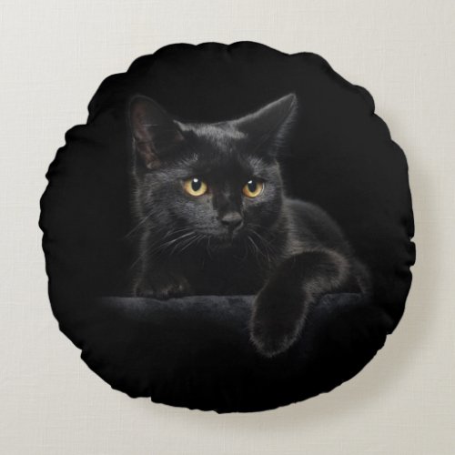 Black Cat Round Pillow