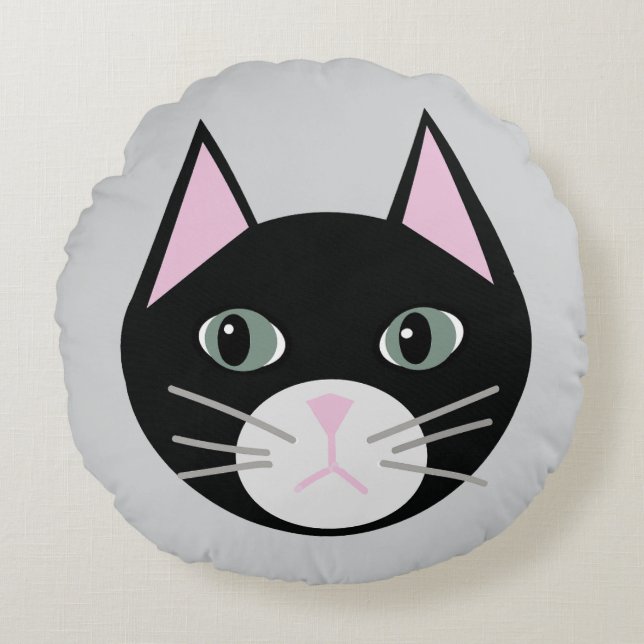 Black cat round pillow (Front)
