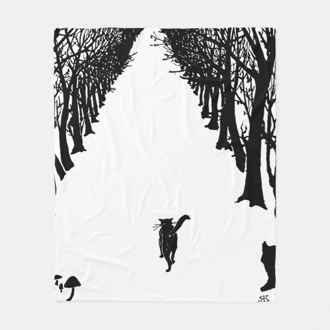 Black cat, Rudyard Kipling Fleece Blanket (Front)