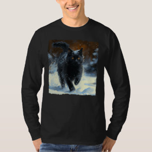 Black Cat Running Snow T-Shirt