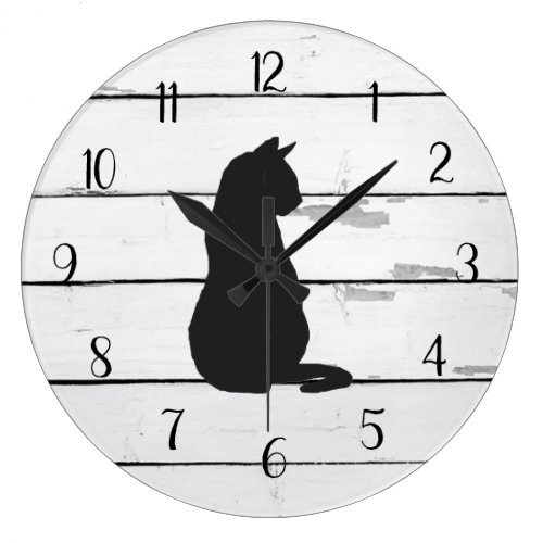 Black Cat Rustic Shiplap Farmhouse Decor Large Clock