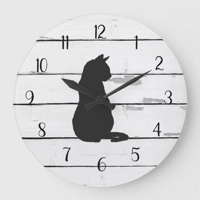Rustic Cat Clock Black Cat Rustic Shiplap Farmhouse Decor Large Clock | Zazzle