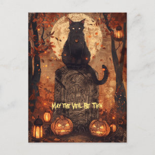 Black Cat Samhain Halloween Greeting Card