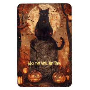 Black Cat Samhain Halloween Greeting Card Magnet