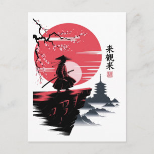 Black Cat Samurai Japanese Warrior Vintage  Postcard