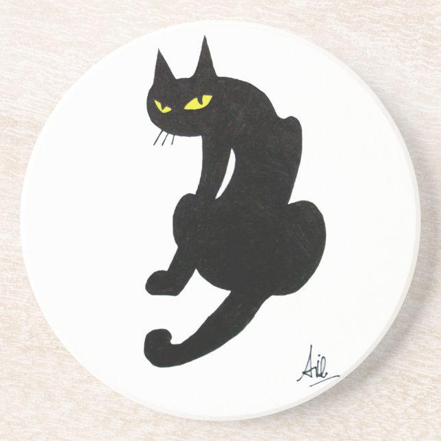 BLACK CAT SANDSTONE COASTER (Front)