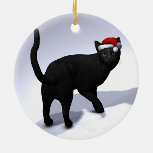 Black Cat Santa Ceramic Ornament
