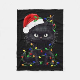 Black Cat Santa Christmas Family Matching Pajamas Fleece Blanket