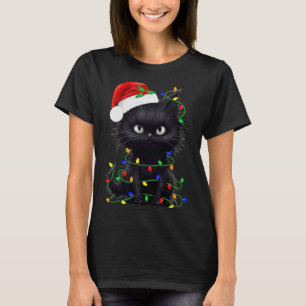 Black Cat Santa Christmas Family Matching Pajamas T-Shirt