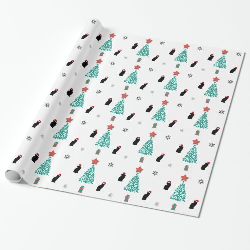 Black Cat Santa Christmas Wrapping Paper