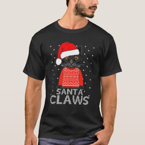 Black Cat Santa Claus Ugly Christmas Sweater Cat L