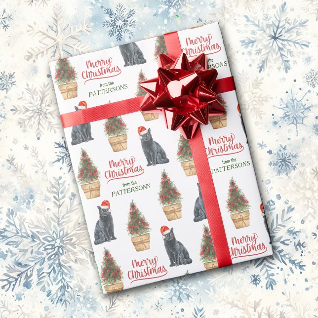 Black Cat Santa Hat Merry Christmas Pattern Wrapping Paper (Creator Uploaded)