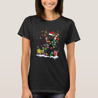 Black Cat Santa Hat Reindeer Christmas Lights Cat  T-Shirt
