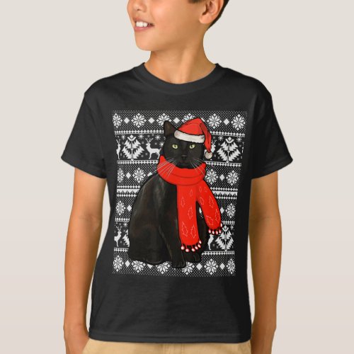 Black Cat Santa Hat Ugly Christmas Sweater Funny X