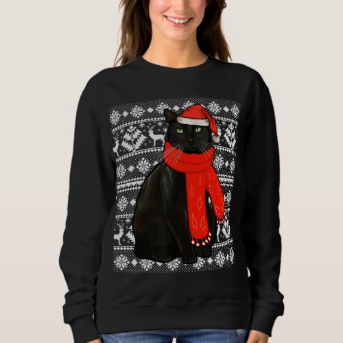 Black Cat Santa Hat Ugly Christmas Sweater Funny X