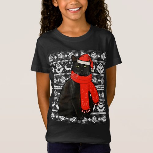 Black Cat Santa Hat Ugly Christmas Sweater Funny X