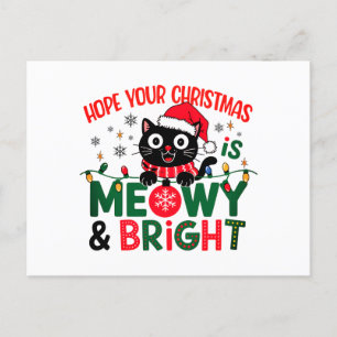 Black Cat Santa Meowy & Bright Christmas Holiday Postcard