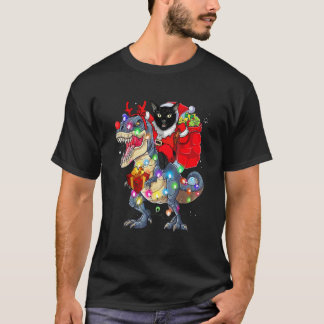 Black Cat Santa Riding Dinosaur rex Christmas Xmas T-Shirt