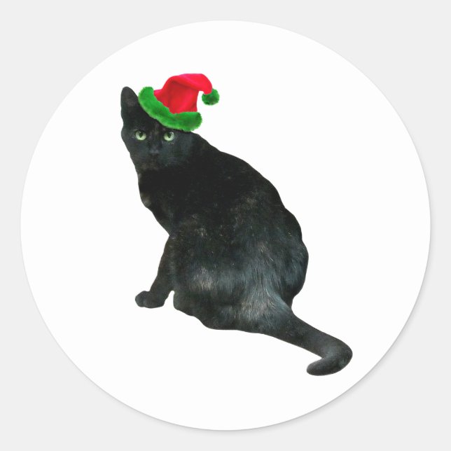 Black Cat Santa Stickers (Front)