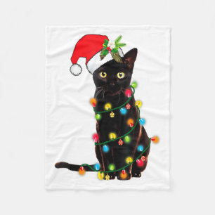 Black Cat Santa Tangled Up In Christmas Lights _1 Fleece Blanket