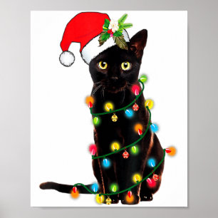 Black Cat Santa Tangled Up In Christmas Lights _1 Poster
