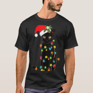 Black Cat Santa Tangled Up In Christmas Lights _1 T-Shirt