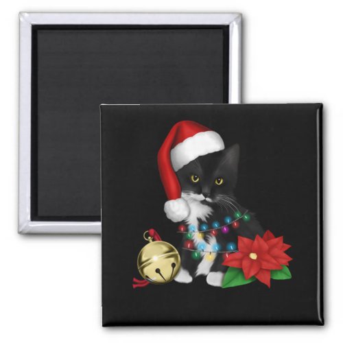 Black Cat Santa Tangled Up In Christmas Lights Magnet