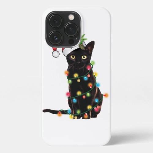 Black Cat Santa Tangled Up In Christmas Lights Swe iPhone 13 Pro Case