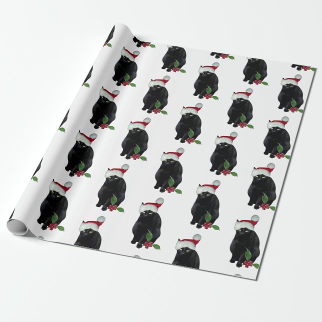 Black Cat Santa Wrapping Paper (Unrolled)