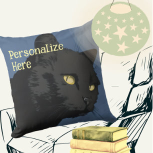 Black cat sarcastic spooky vintage illustration throw pillow