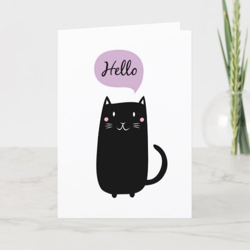 Black cat saying Hello Card