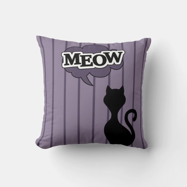 Black cat saying meow throw pillow (Front)