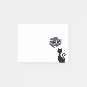 Black cat says meow, cute kitten silhouette post-it notes