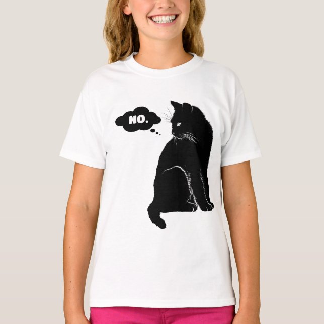 Black Cat Says No – Funny Cat Lover T-Shirt (Front)