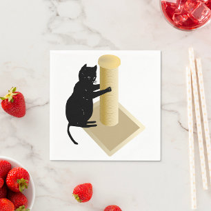 Black Cat Scratching Post Silhouette Napkins