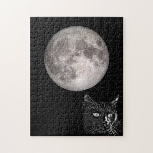 Black cat shadow full moon jigsaw puzzle