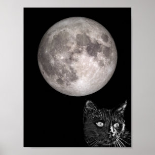 Black cat shadow full moon poster