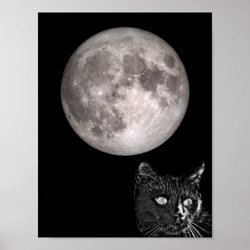 Black cat shadow full moon poster