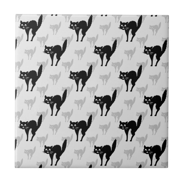 Black Cat Shadow Silhouette Pattern Design Ceramic Tile (Front)