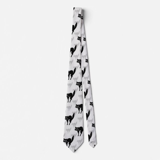 Black Cat Shadow Silhouette Pattern Design Neck Tie (Front)