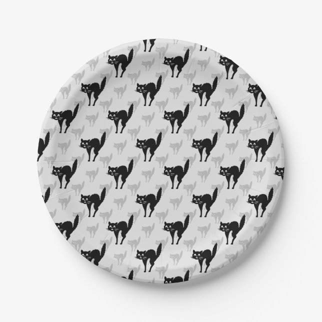 Black Cat Shadow Silhouette Pattern Design Paper Plates (Front)