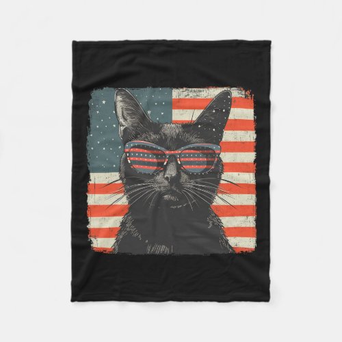 Black Cat Shirt 4th Of July Women Men Kids  Fleece Blanket