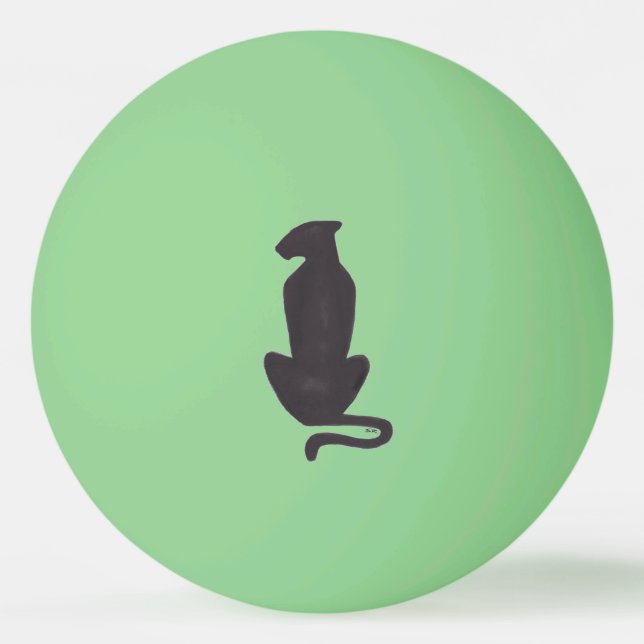 Black Cat Silhouette 1star grn glow ping pong ball (Front)