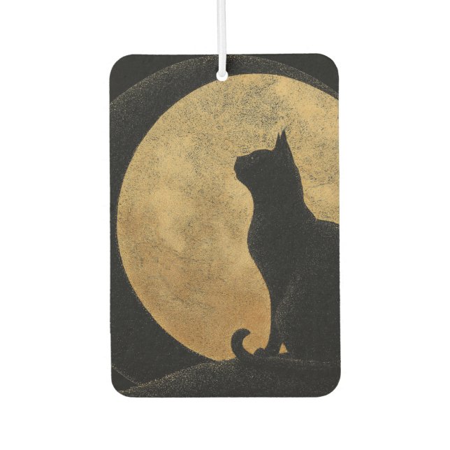 Black Cat Silhouette Against a Golden Moon Air Freshener (Front)